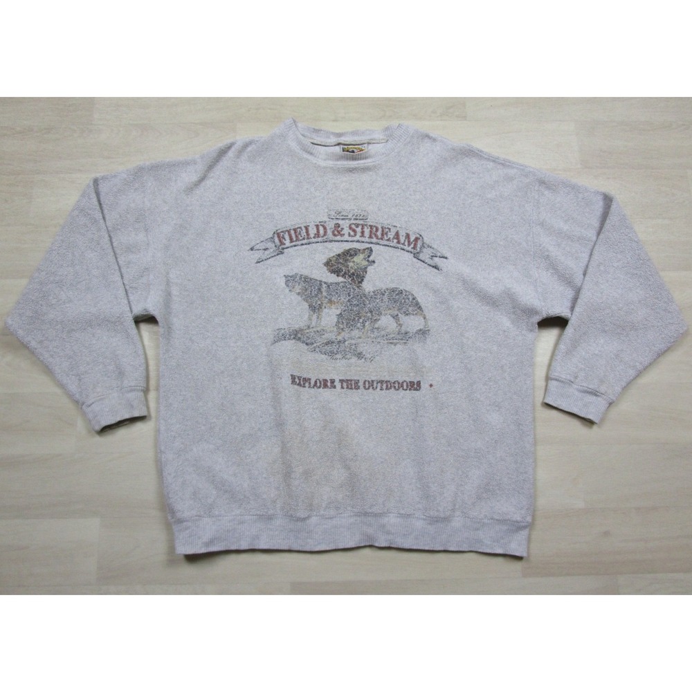 Vintage 90s Field & Stream Fleece Sweatshirt Men's (XL) Outdoor Wolf Nature USA